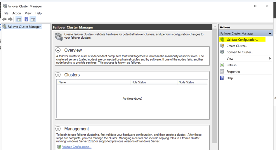 Server-Manager, Failover Cluster Manager, Startseite
