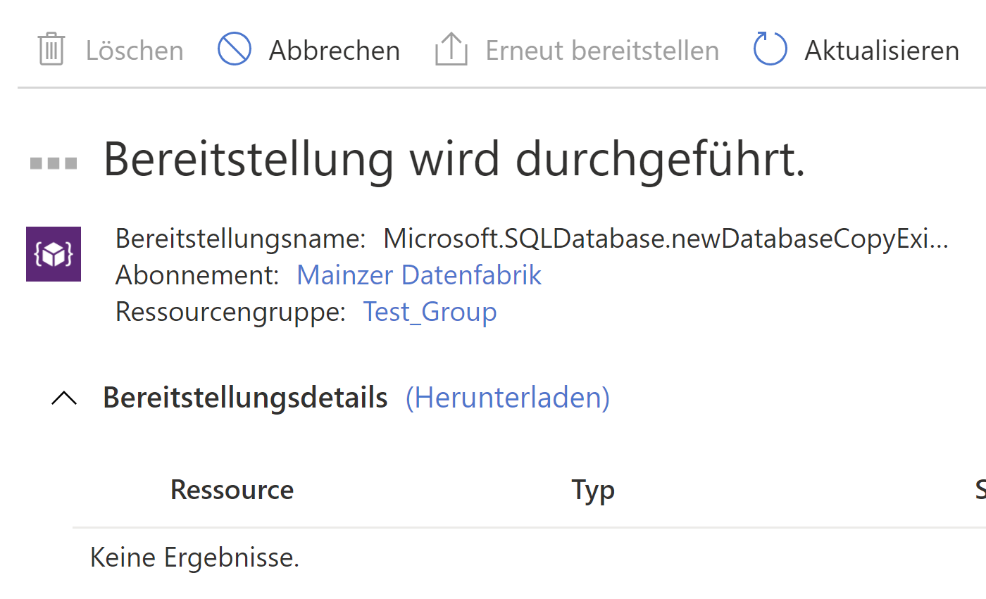 Mainzer Datenfabrik - Erstellen einer Azure SQL-Datenbankkopie - Teil 1