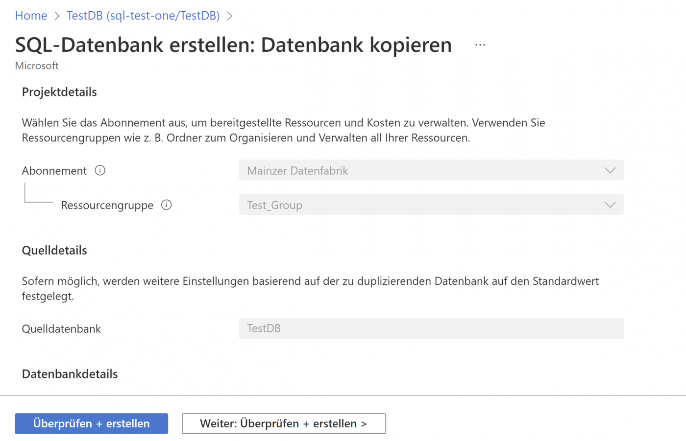 Mainzer Datenfabrik - Erstellen einer Azure SQL-Datenbankkopie - Teil 1