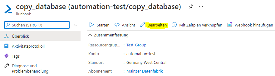Mainzer Datenfabrik - Erstellen einer Azure SQL Datenbankkopie - Teil 2